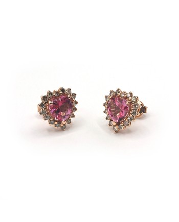 Malafimmina Victor Heart Earrings in Rose Gold with Topaz and Diamonds