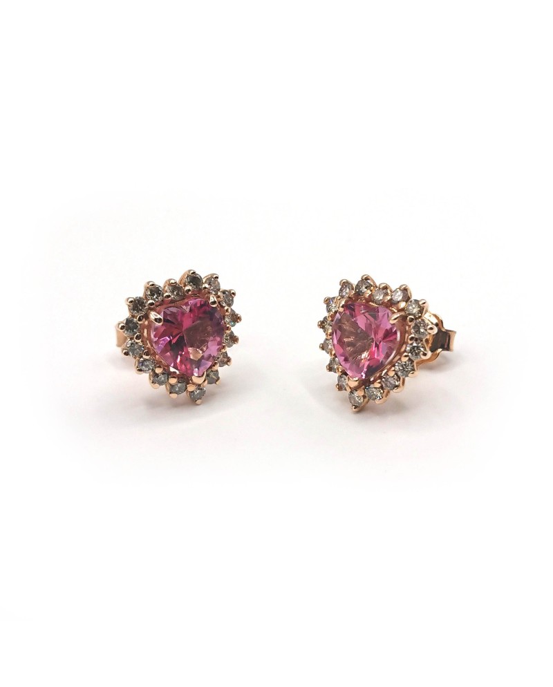 Malafimmina Boucles d'Oreilles Coeur Victor en Or Rose avec Topaze et Diamants
