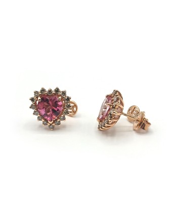 Malafimmina Victor Heart Earrings in Rose Gold with Topaz and Diamonds