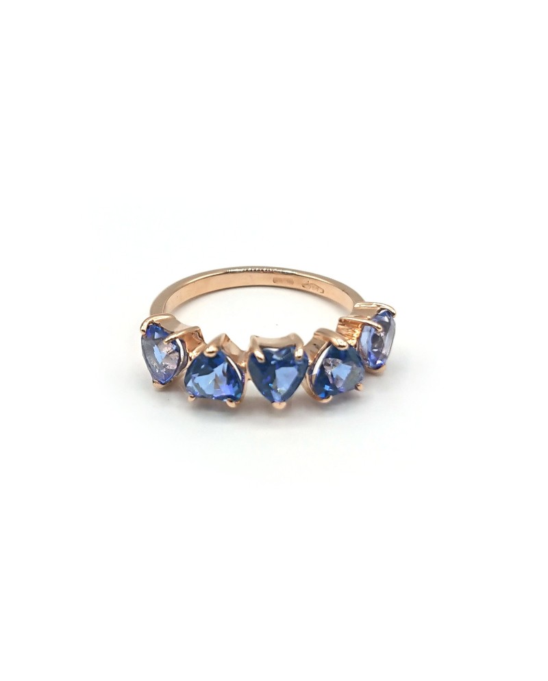 Bague Malafimmina en Or Rose avec Coeur en Topaze Bleue-ANMENTA24