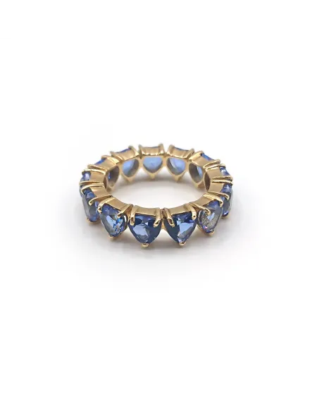 Anello Malafimmina in Oro Giallo con Topazi Blu