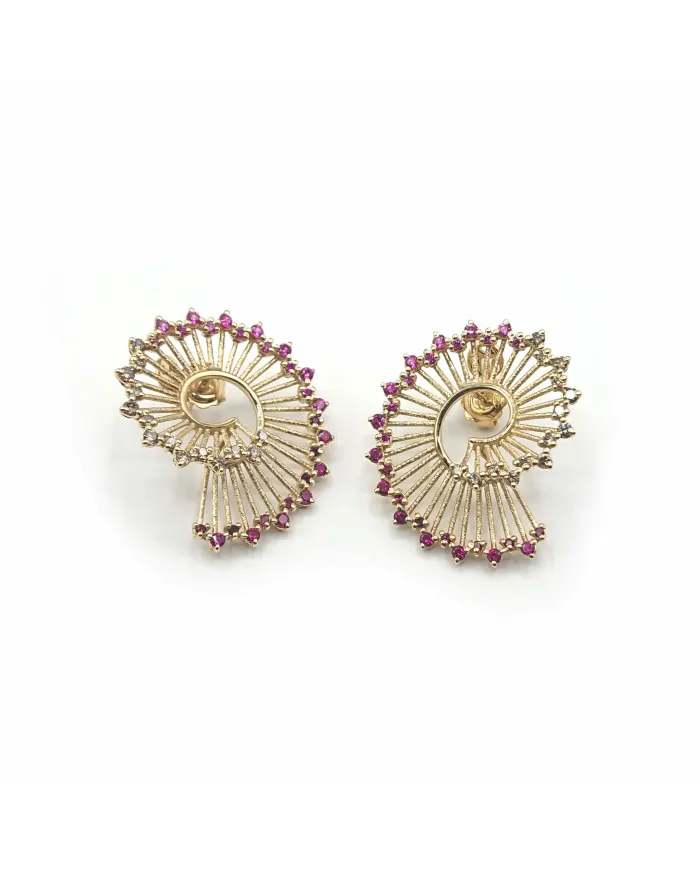 Malafimmina Igiea Earrings in Yellow Gold with Rubies and Diamonds
