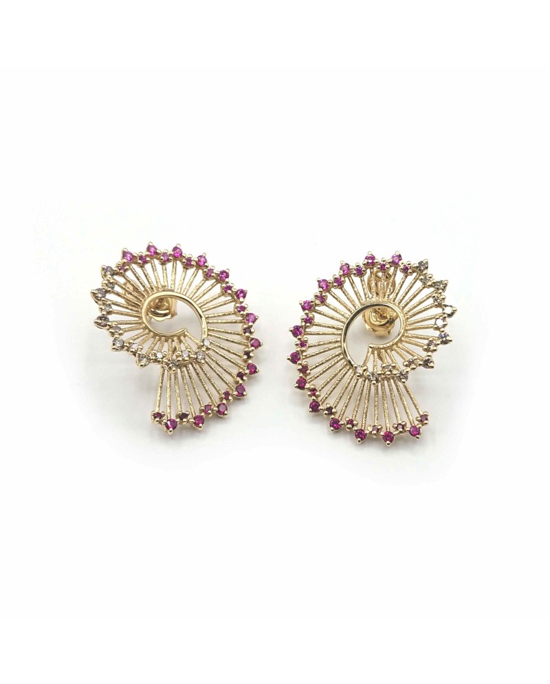 Malafimmina Igiea Earrings in Yellow Gold with Rubies and Diamonds