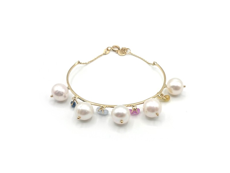 Malafimmina Moonlight Rigid Bracelet in Yellow Gold with Sapphires and Pearls
