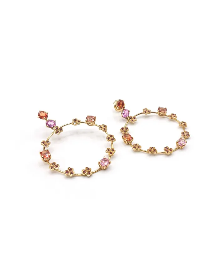 Malafimmina Macrame4 Earrings in Yellow Gold with Sapphires and Rubies