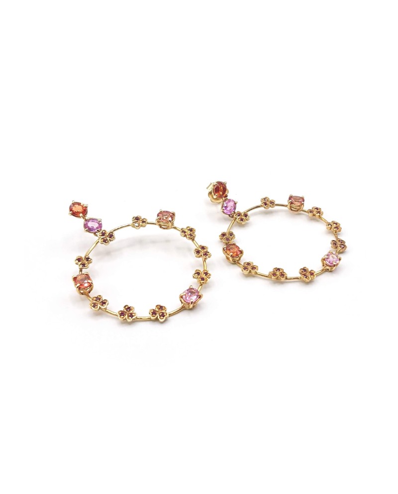 Malafimmina Macrame4 Earrings in Yellow Gold with Sapphires and Rubies