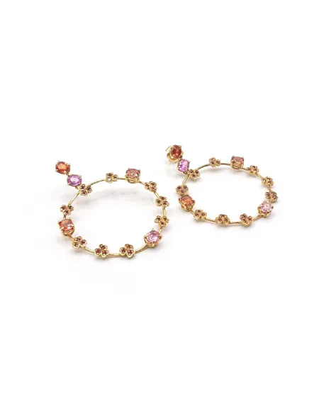 Boucles d'Oreilles Malafimmina Macrame4 en Or Jaune avec Saphirs et Rubis