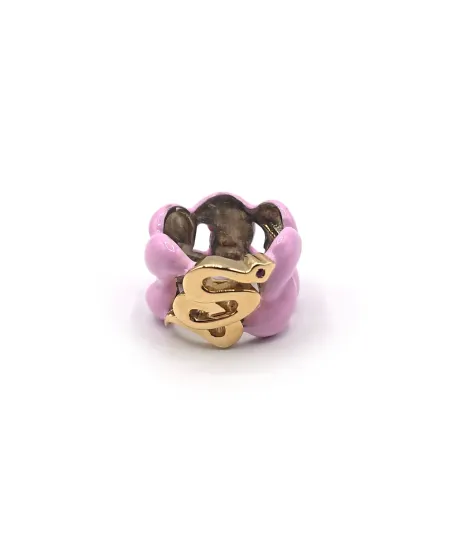 Malafimmina Macaron Ring in Yellow Gold and Silver with Enamel and Snake