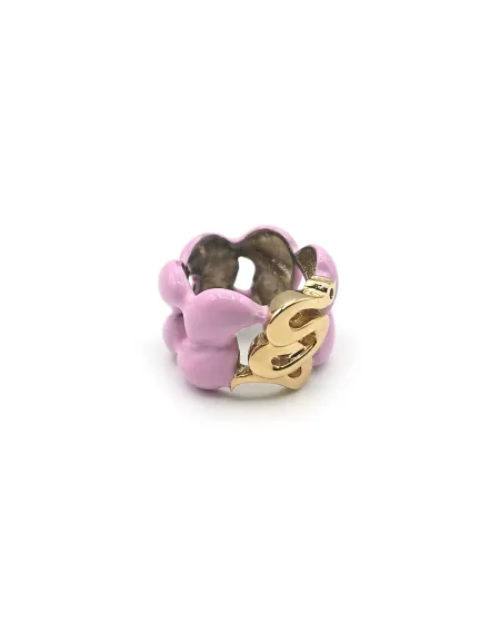 Malafimmina Macaron Ring in Yellow Gold and Silver with Enamel and Snake