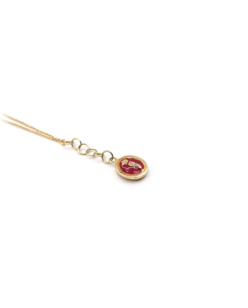 Malafimmina Bracelet in Yellow Gold with Enamelled Horn Pendant and Diamonds