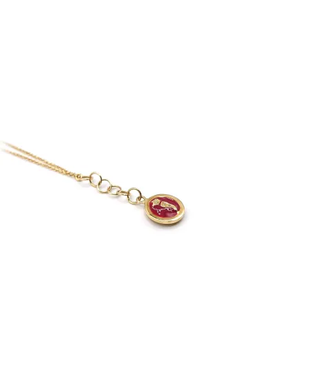 Malafimmina Bracelet in Yellow Gold with Enamelled Horn Pendant and Diamonds