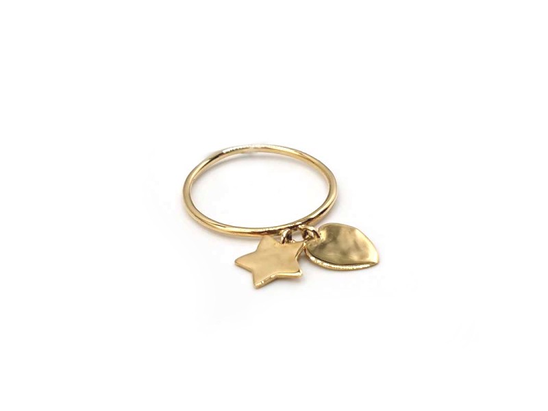 Yellow Gold Casella Ring with Heart and Star Pendant