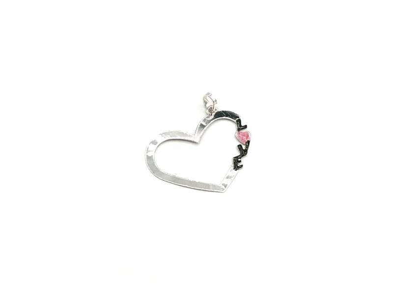 Jewel Casella Pendant in White Gold with Heart and Enamel