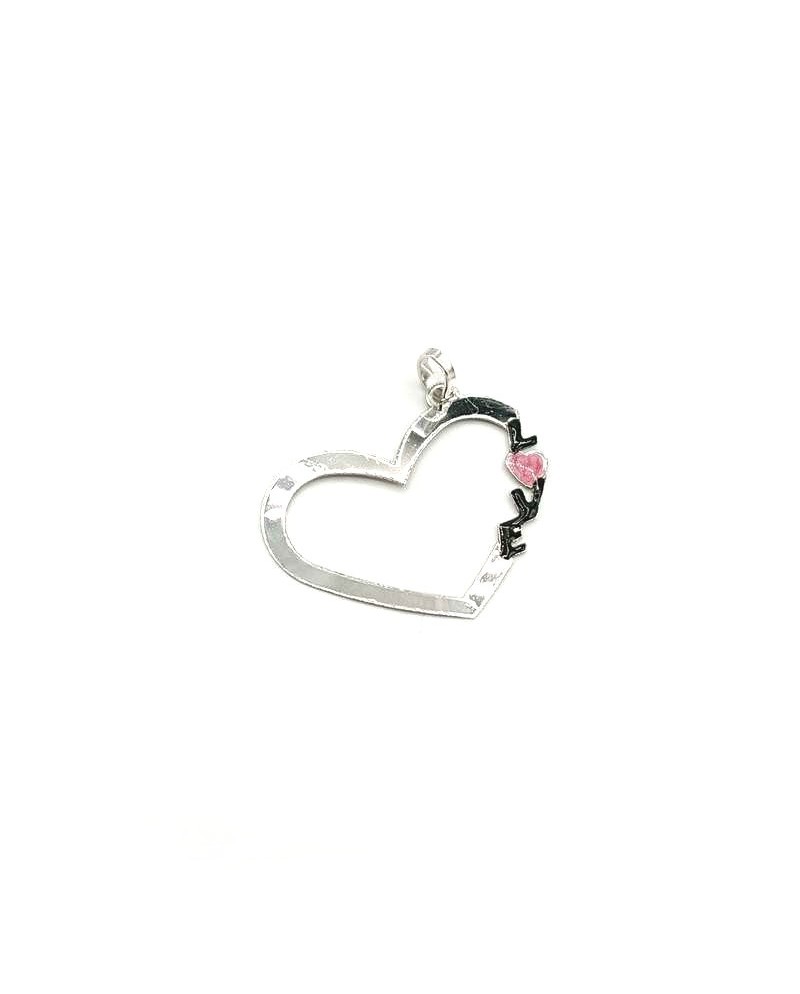 Jewel Casella Pendant in White Gold with Heart and Enamel