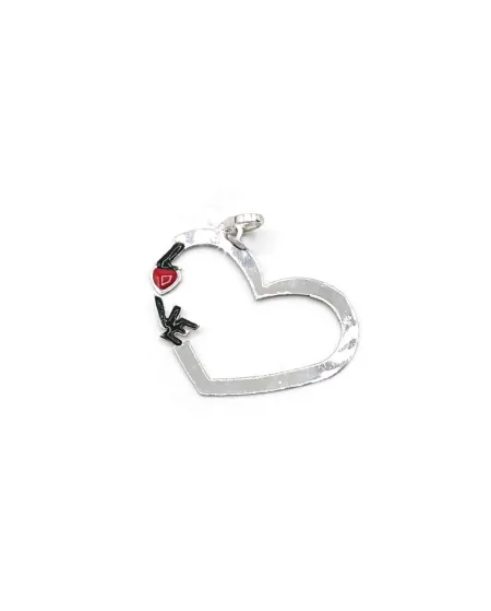 Pendentif Casella à Bijoux en Or Blanc avec Cœur et Émail