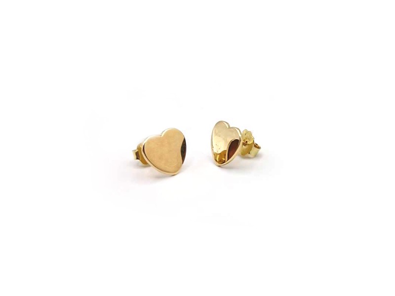 Yellow Gold Casella Stud Earrings with Heart