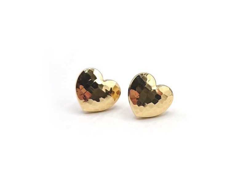 Yellow Gold Casella Stud Earrings with Domed Heart