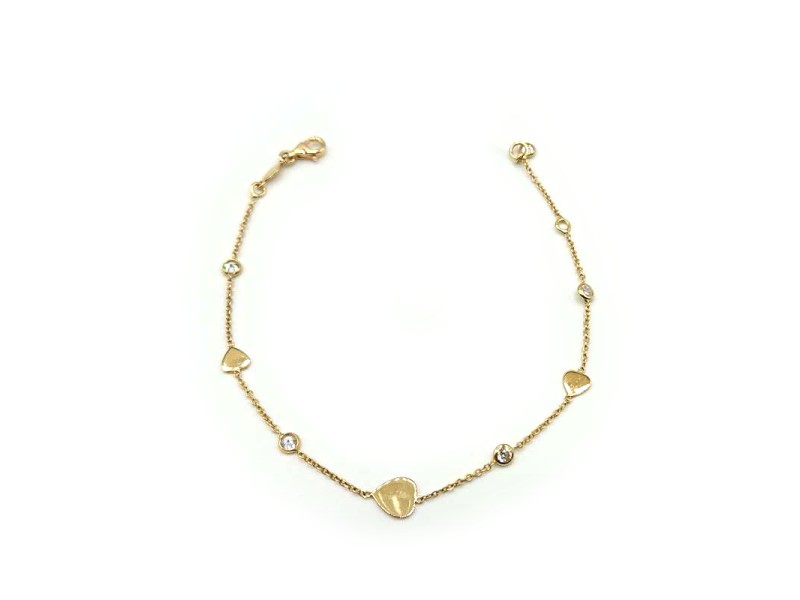 Casella Gioielli Bracelet in Yellow Gold with Hearts and Zircons
