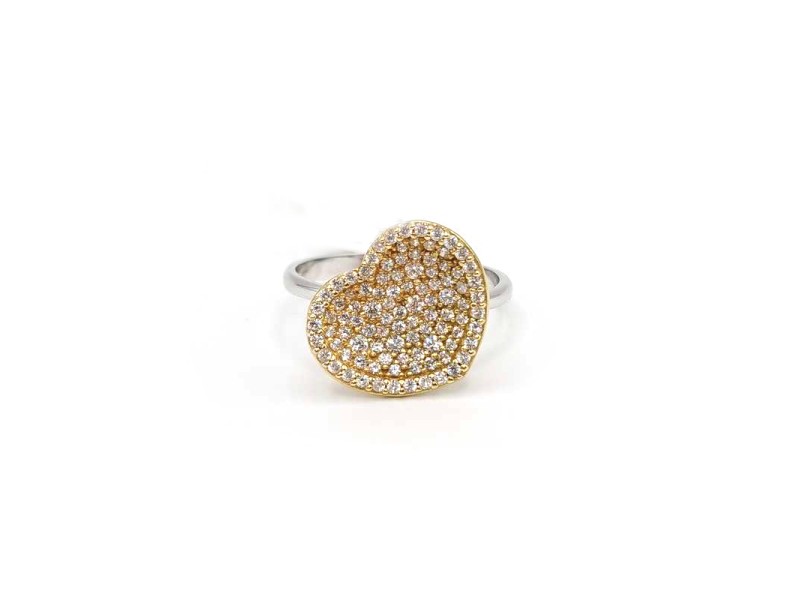 Bicolor Gold Casella Ring with Zirconia Heart
