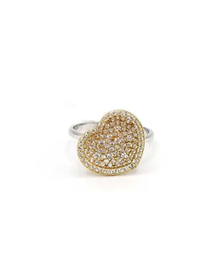 Anello Casella Gioielli in Oro Bicolore con Cuore di Zirconi