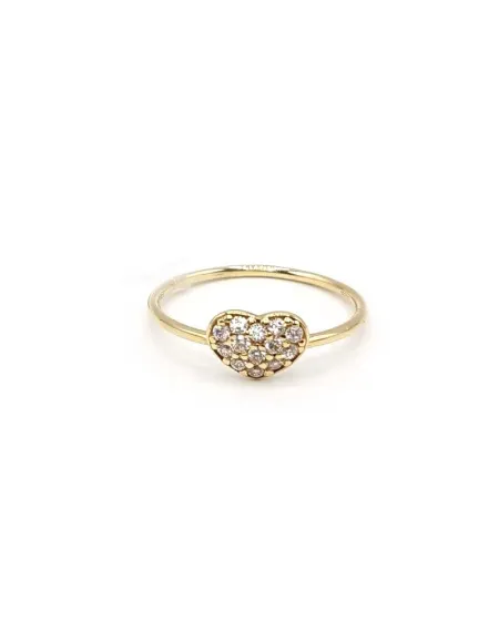 Anello Casella Gioielli in Oro Giallo con Cuore di Zirconi
