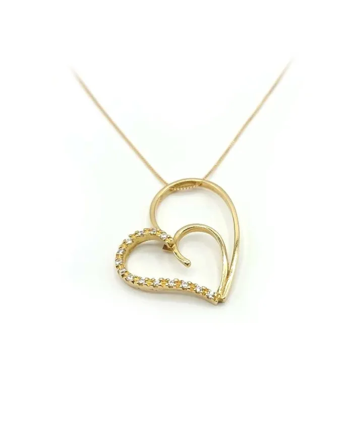 Jewel Casella Choker in Yellow Gold and Heart with Zircons