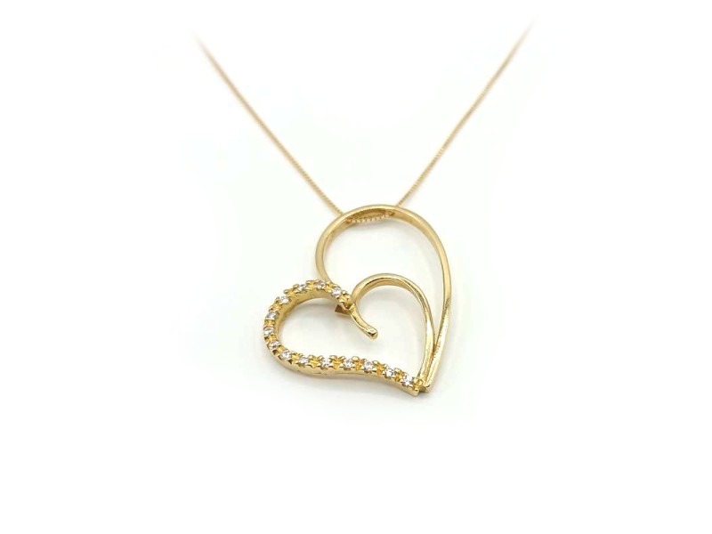 Jewel Casella Choker in Yellow Gold and Heart with Zircons