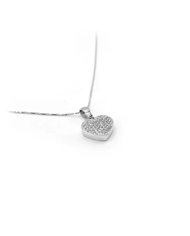 Girocollo Casella Gioielli in Oro Bianco con Cuore di Zirconi