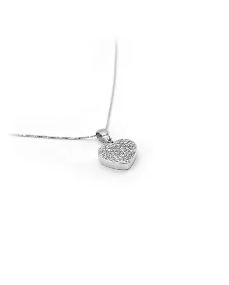 Girocollo Casella Gioielli in Oro Bianco con Cuore di Zirconi