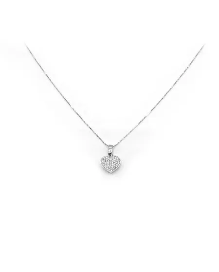 Girocollo Casella Gioielli in Oro Bianco con Cuore di Zirconi