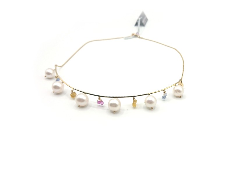 Malafimmina Moonlight Necklace in Yellow Gold with Sapphires and Pearls