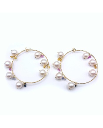 Boucles d'Oreilles Malafimmina Moonlight en Or Jaune avec Saphirs et Perles