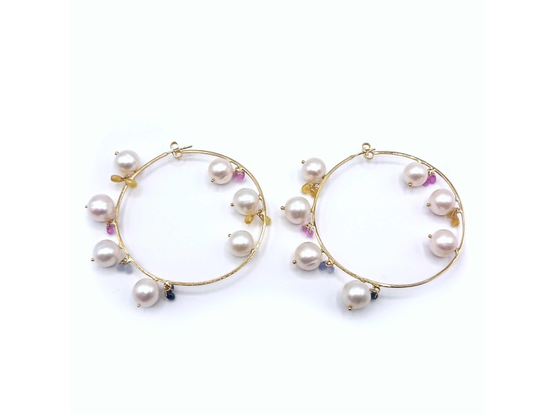 Malafimmina Moonlight Earrings in Yellow Gold with Sapphires and Pearls