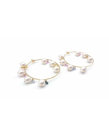 Malafimmina Moonlight Earrings in Yellow Gold with Sapphires and Pearls