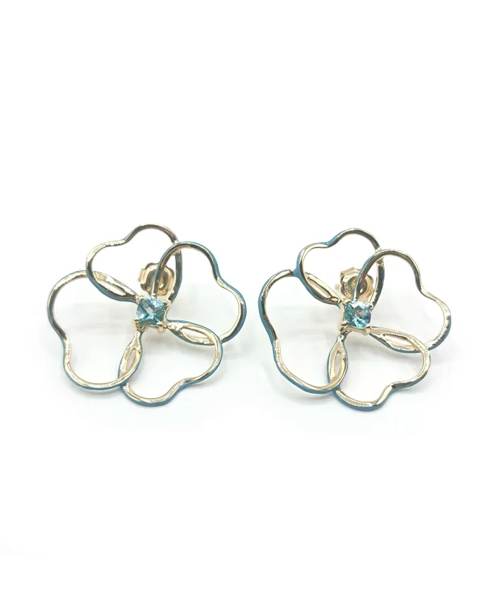 Malafimmina Ciuri Earrings in Yellow Gold with Topaz and Enamel