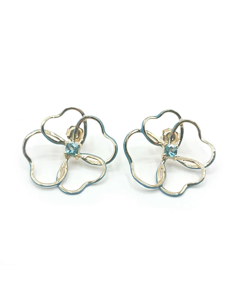 Malafimmina Ciuri Earrings in Yellow Gold with Topaz and Enamel