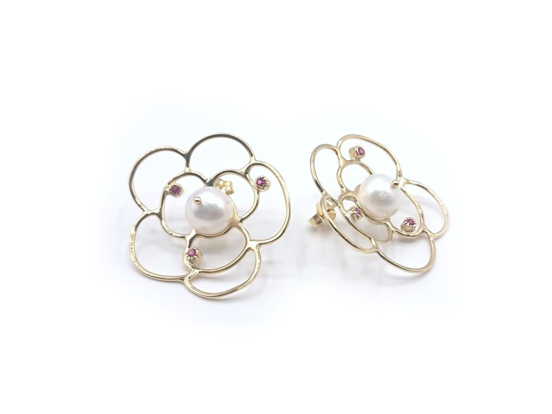 Malafimmina Ciuri Earrings in Yellow Gold with Pearls and Sapphires