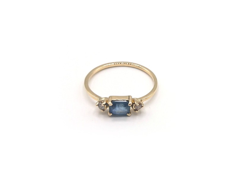 Malafimmina Moon Heart Ring in Yellow Gold with Sapphire and Diamonds