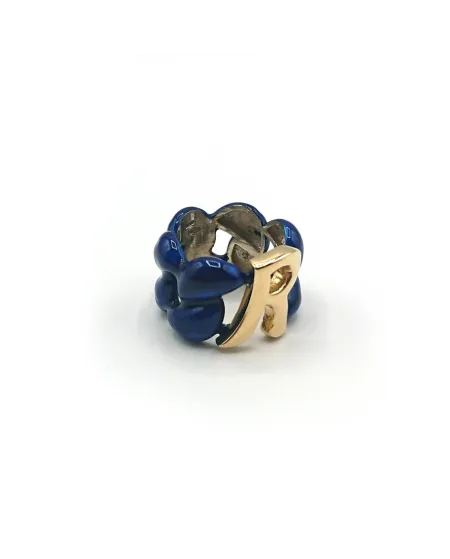 Bague Malafimmina Macaron en Or Jaune et Argent avec Émail et Lettre "R"