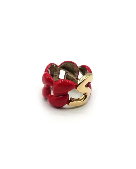 Malafimmina Macaron Ring in Yellow Gold and Silver with Enamel and Letter "S"