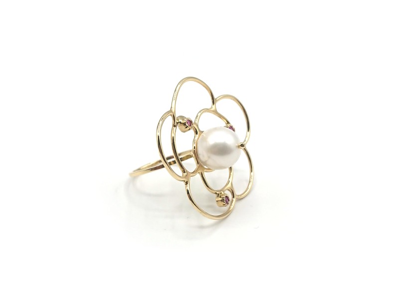 Malafimmina Ciuri Ring in Yellow Gold with Pearl and Sapphires