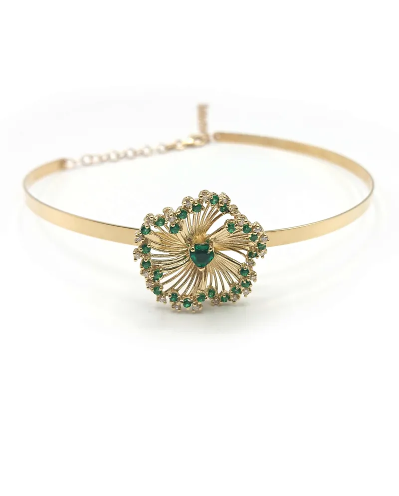 Chocker Malafimmina Igiea in Oro Giallo con Smeraldo, Tzavorriti e Diamanti