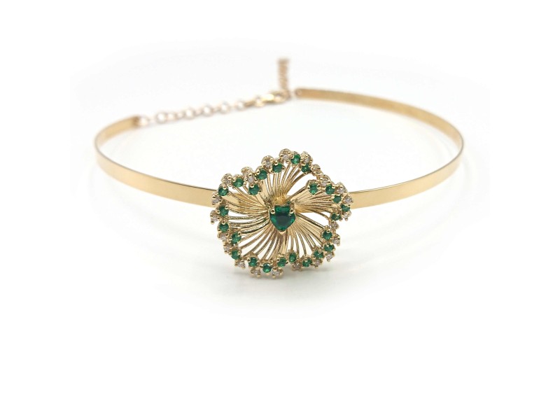 Malafimmina Igiea Chocker Necklace in Yellow Gold with Emerald, Tzavorrites and Diamonds