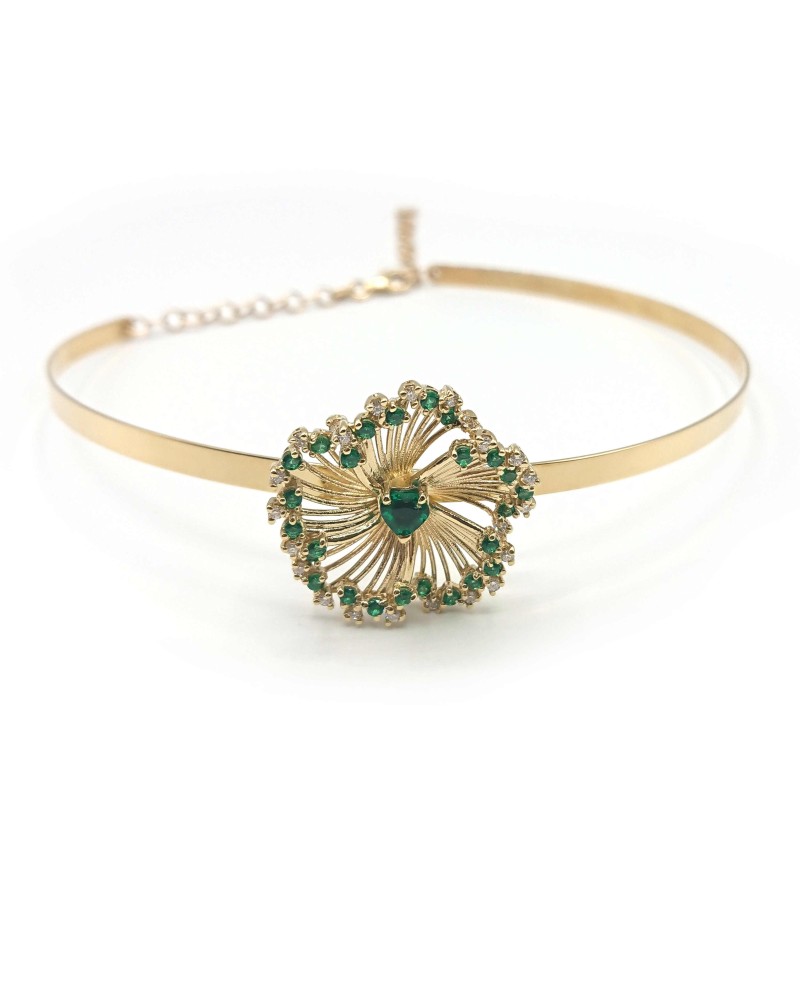 Malafimmina Igiea Chocker in Yellow Gold with Emerald, Tzavorrites and Diamonds