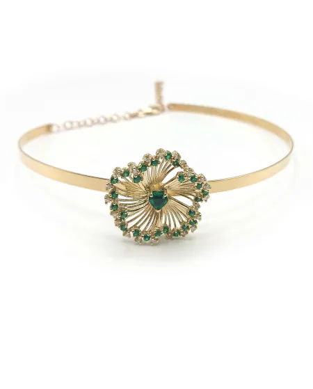 Chocker Malafimmina Igiea in Oro Giallo con Smeraldo, Tzavorriti e Diamanti