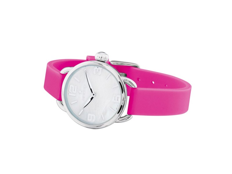 Hoops Candy Watch with White Dial and Fuchsia Silicone Strap