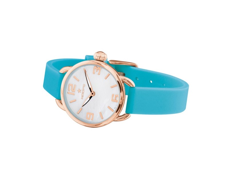 Hoops Candy Rose Gold Watch with White Dial and Turquoise Silicone Strap