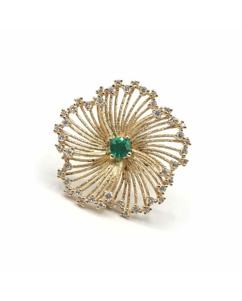 Malafimmina Igiea Ring in Yellow Gold with Emerald and Diamonds