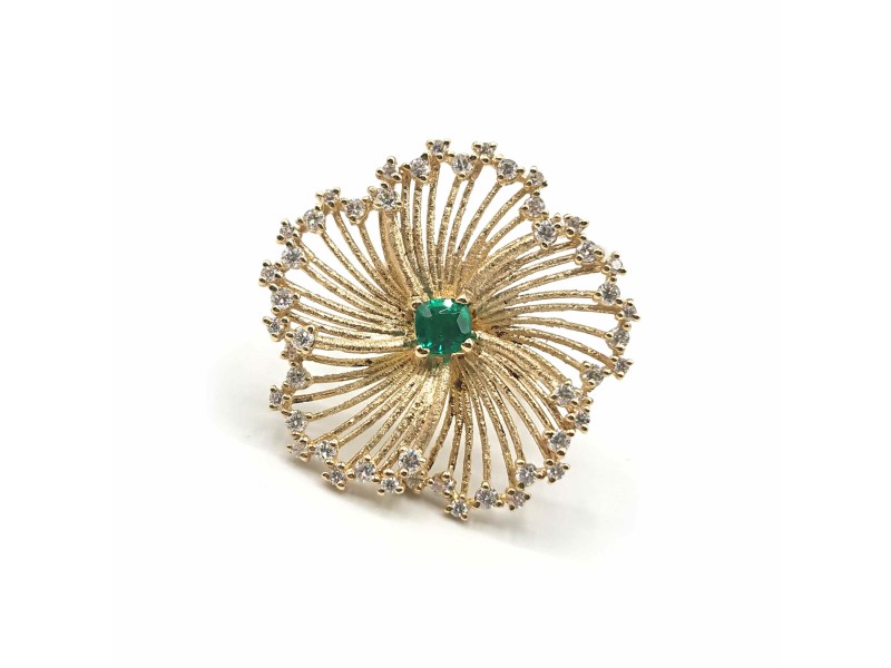 Malafimmina Igiea Ring in Yellow Gold with Emerald and Diamonds