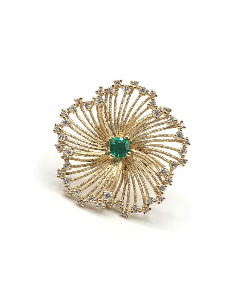 Malafimmina Igiea Ring in Yellow Gold with Emerald and Diamonds